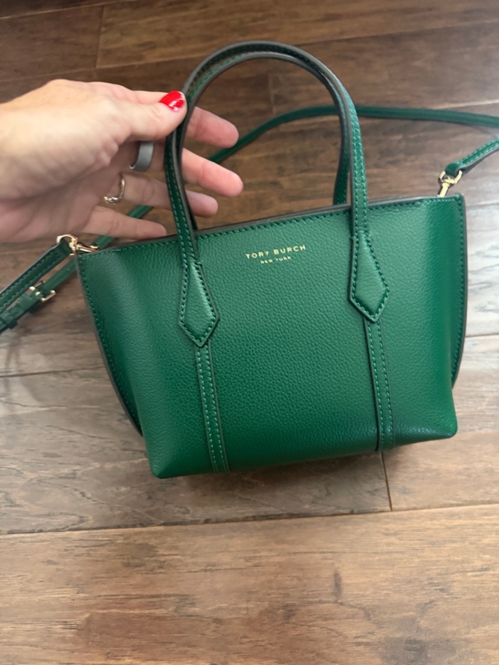 Tory Burch Green Pebbled Leather Crossbody Satchel - Picture 2 of 6